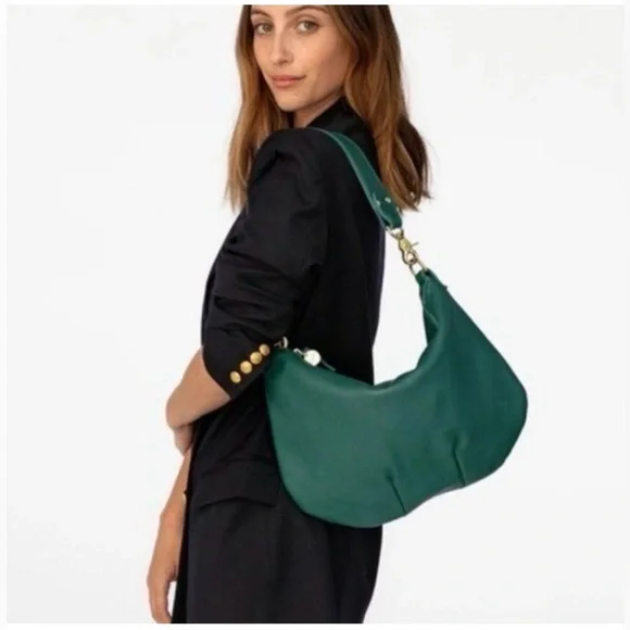 Clare V. Teal Moyen Messenger Leather Hobo Bag with Gold Hardware RARE - Picture 2 of 5